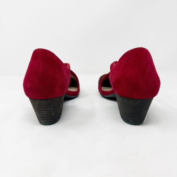 [Eileen Fisher] Red Suede Leather Poet Crisscross Straps Block Heel Pumps Sz 8.5 - Picture 5 of 11